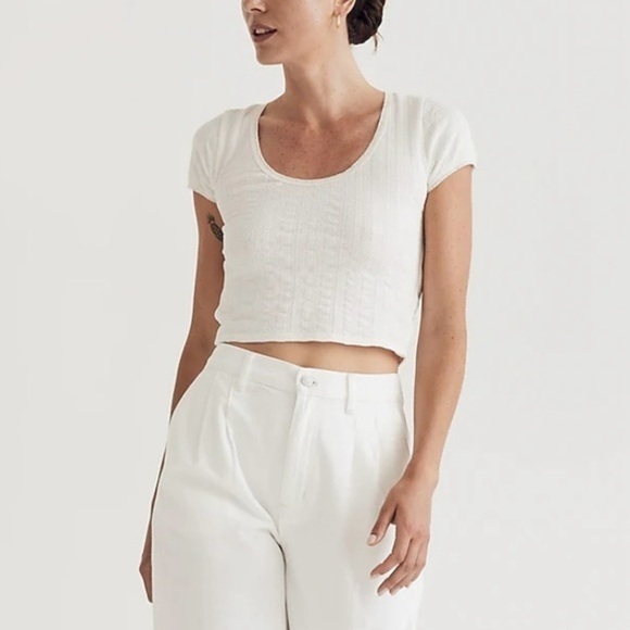 New Madewell Pointelle Scoopneck Crop Tee Shirt Lighthouse - Picture 1 of 9